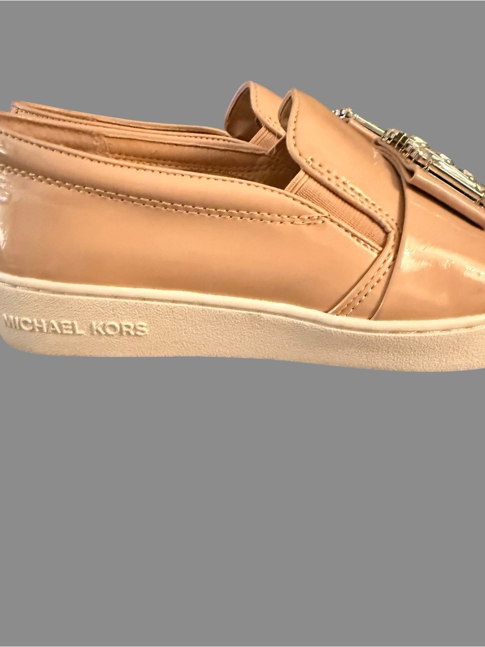 Michael Kors Taupe Patent Slip On Sneakers Crystal Embellished Shoes Size 6 - Picture 7 of 12